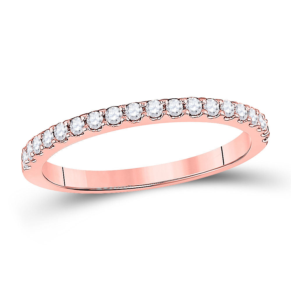 14kt Rose Gold Womens Round Diamond Wedding Single Row Band 1/4 Cttw