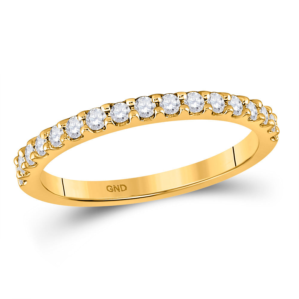 14kt Yellow Gold Womens Round Diamond Wedding Single Row Band 1/3 Cttw