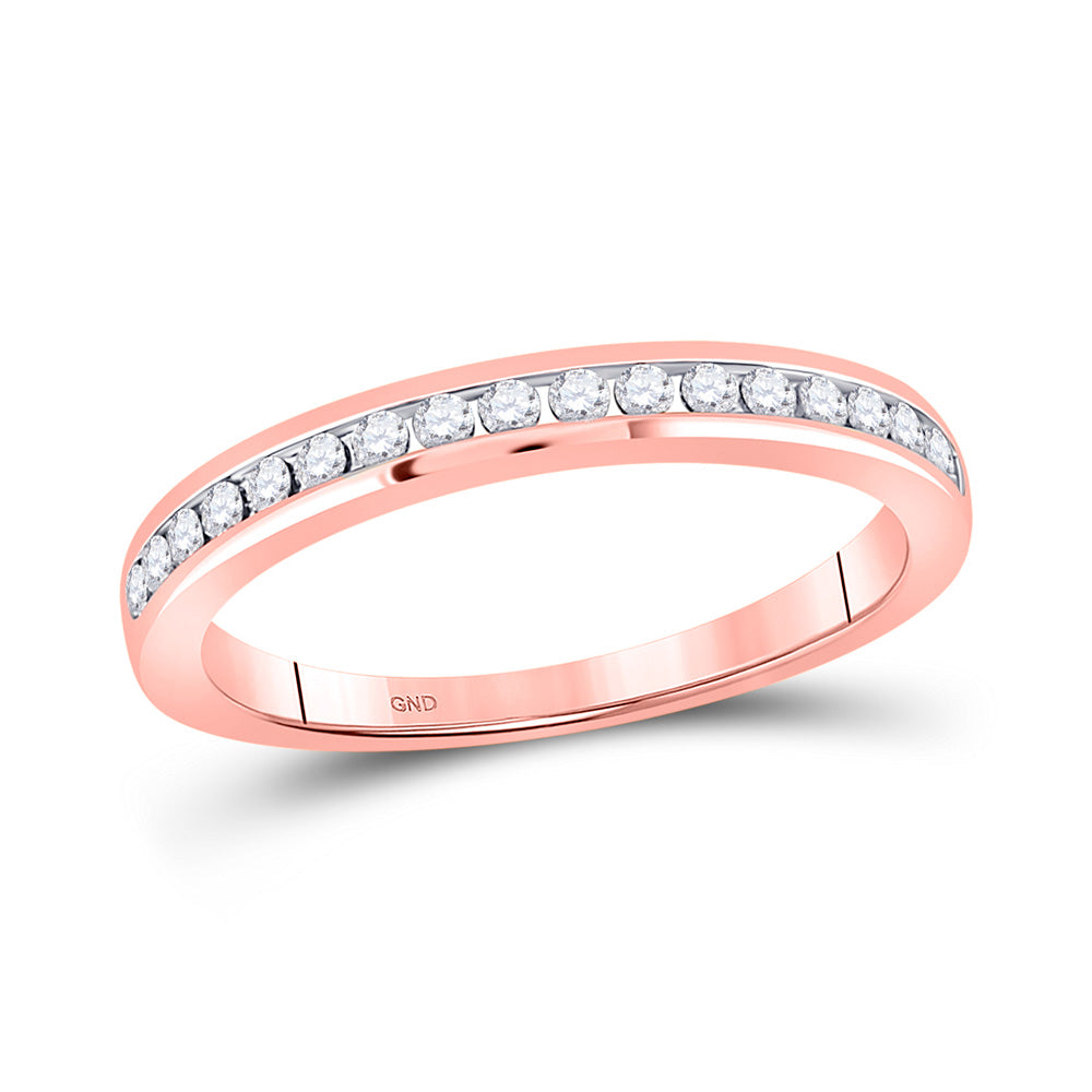 14kt Rose Gold Womens Round Diamond Wedding Single Row Band 1/4 Cttw