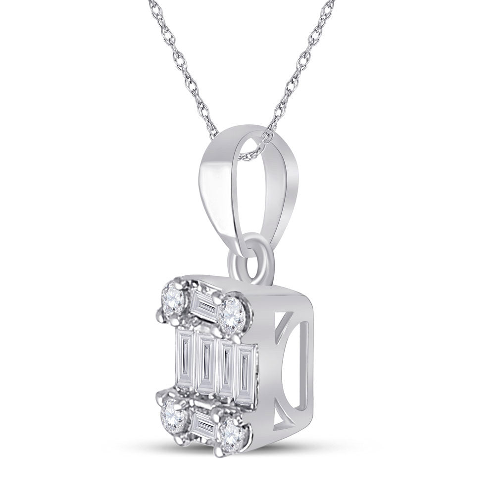 14kt White Gold Womens Baguette Diamond Fashion Cluster Pendant 1/5 Cttw