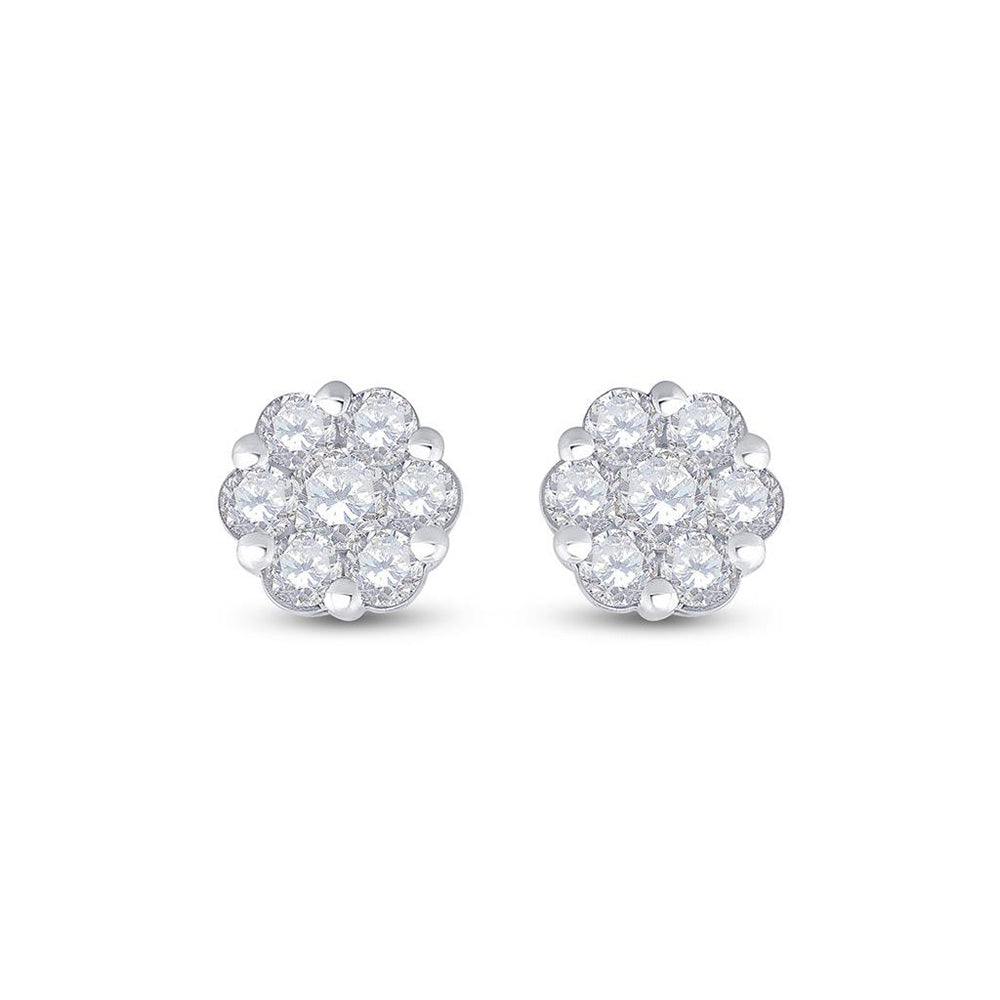 14kt White Gold Womens Round Diamond Flower Cluster Earrings 1-1/5 Cttw