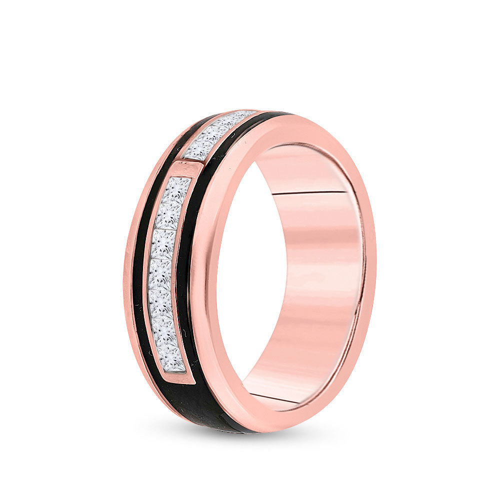 14kt Rose Gold Mens Princess Diamond Band Ring 1/2 Cttw