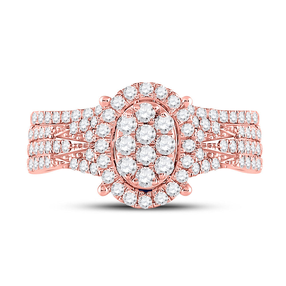 14kt Rose Gold Womens Round Diamond Cluster Bridal Wedding Ring Band Set 7/8 Cttw