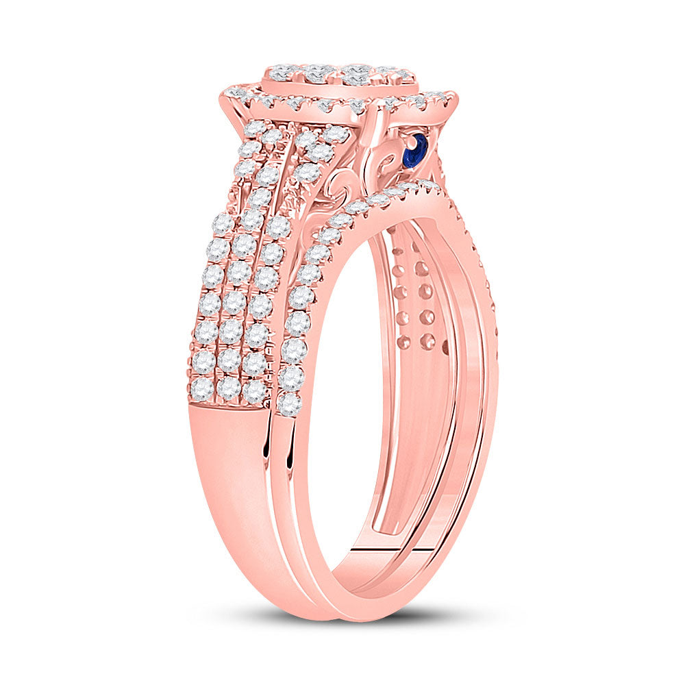 14kt Rose Gold Womens Round Diamond Cluster Bridal Wedding Ring Band Set 7/8 Cttw