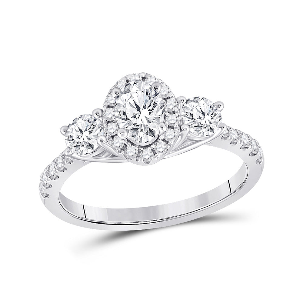 14kt White Gold Oval Diamond 3-stone Bridal Wedding Engagement Ring 1-1/5 Cttw