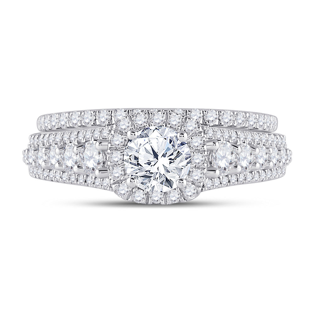 14kt White Gold Round Diamond Bridal Wedding Ring Band Set 2-1/3 Cttw
