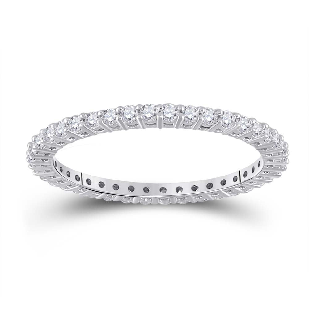 14kt White Gold Womens Round Diamond Eternity Wedding Band 1/2 Cttw