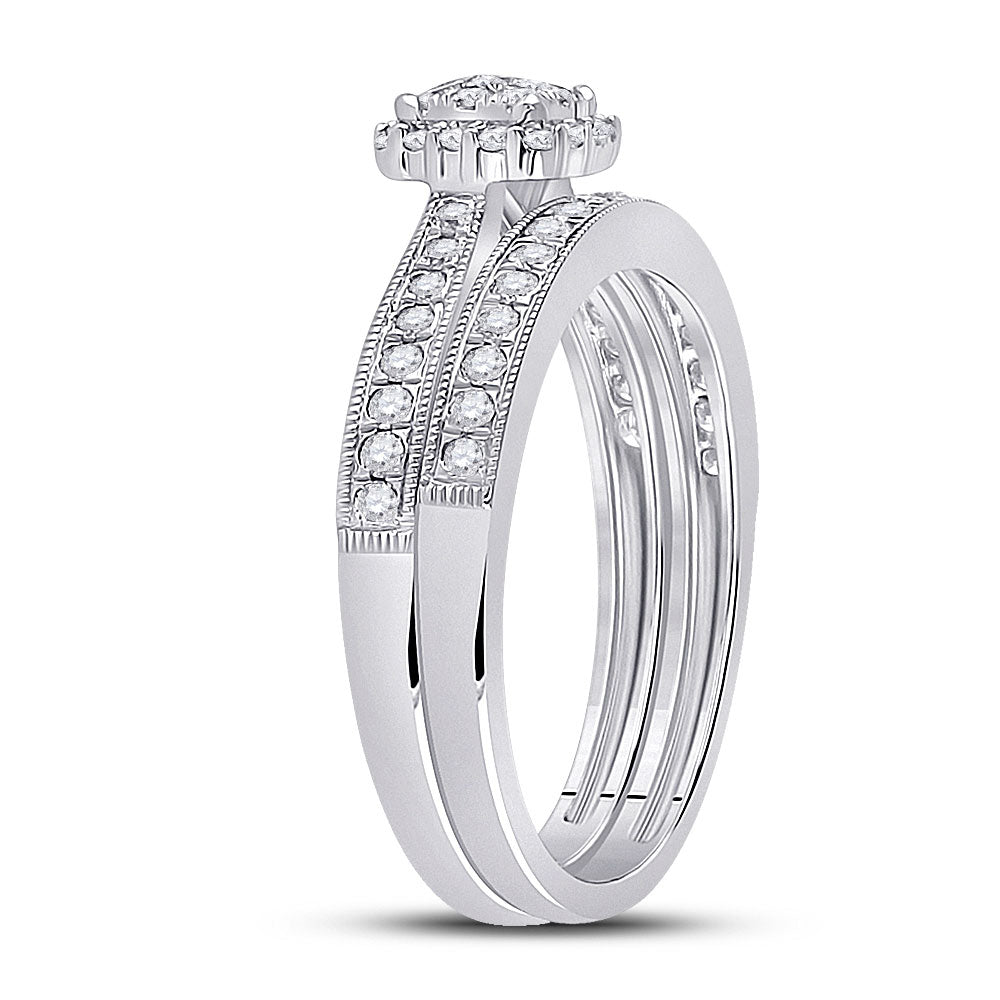 10kt White Gold Round Diamond Bridal Wedding Ring Band Set 1/2 Cttw