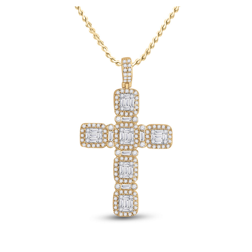 14kt Yellow Gold Mens Round Diamond Cross Charm Pendant 2 Cttw