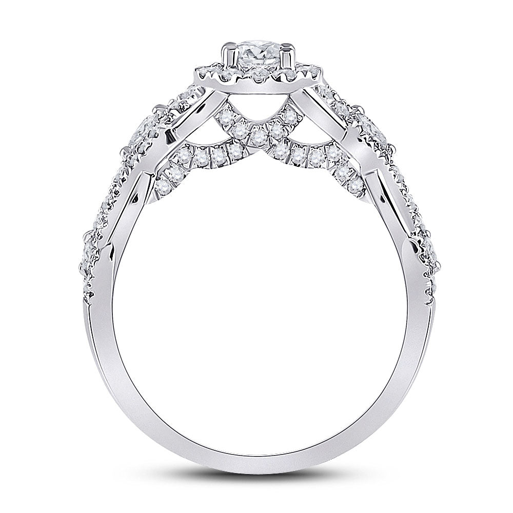 14kt White Gold Round Diamond Halo Bridal Wedding Engagement Ring 1 Cttw