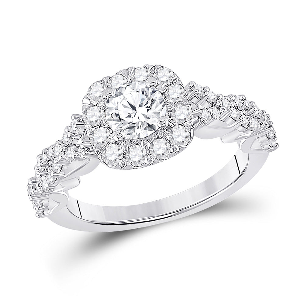 14kt White Gold Round Diamond Halo Bridal Wedding Engagement Ring 1-1/2 Cttw