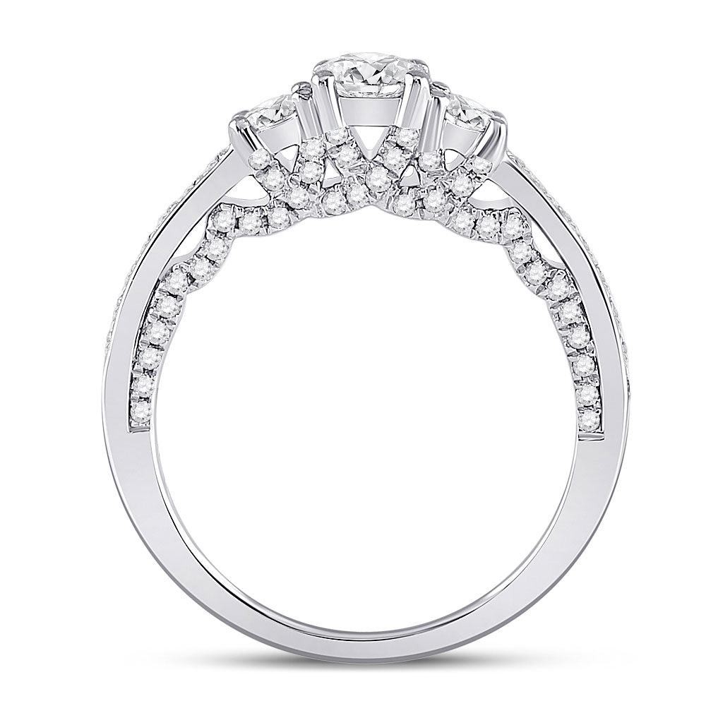 14kt White Gold Round Diamond 3-stone Bridal Wedding Engagement Ring 1 Cttw
