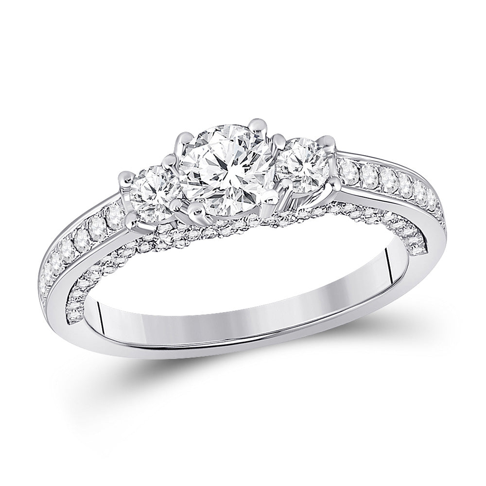 14kt White Gold Round Diamond 3-stone Bridal Wedding Engagement Ring 1 Cttw