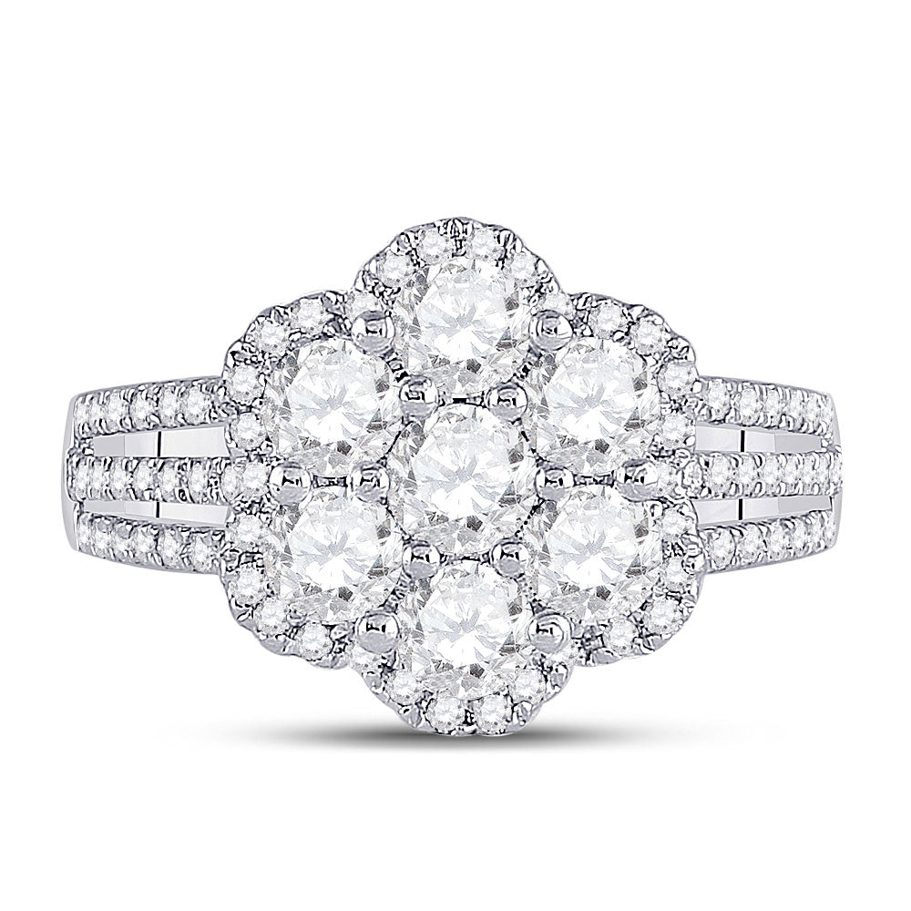 14kt White Gold Round Diamond Cluster Bridal Wedding Engagement Ring 1-3/4 Cttw