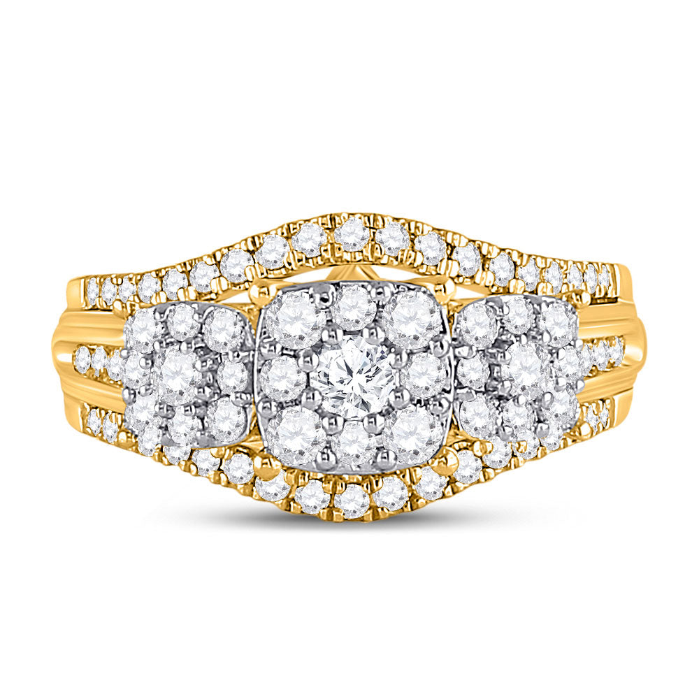 10kt Yellow Gold Womens Round Diamond Cluster 3-stone Ring 1 Cttw