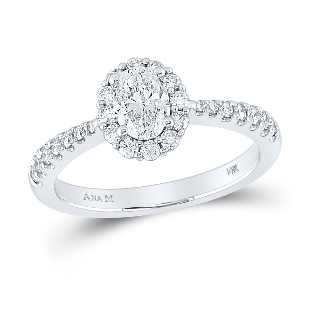14kt White Gold Oval Diamond Halo Bridal Wedding Engagement Ring 1 Cttw