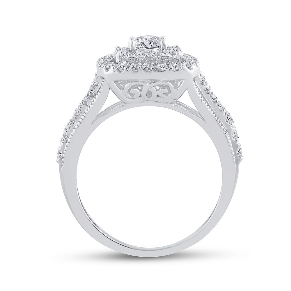 14kt White Gold Round Diamond Bridal Wedding Ring Band Set 1-1/2 Cttw