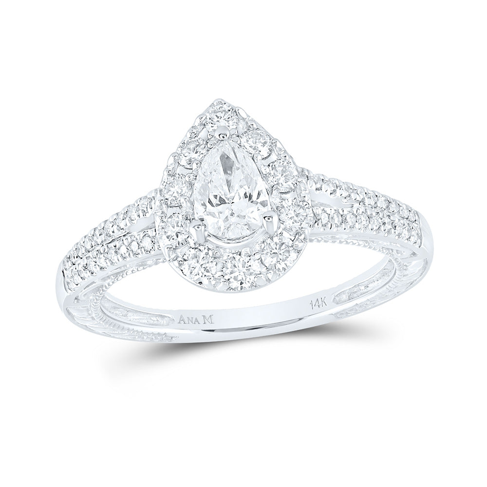 14kt White Gold Pear Diamond Solitaire Bridal Wedding Engagement Ring 1 Cttw