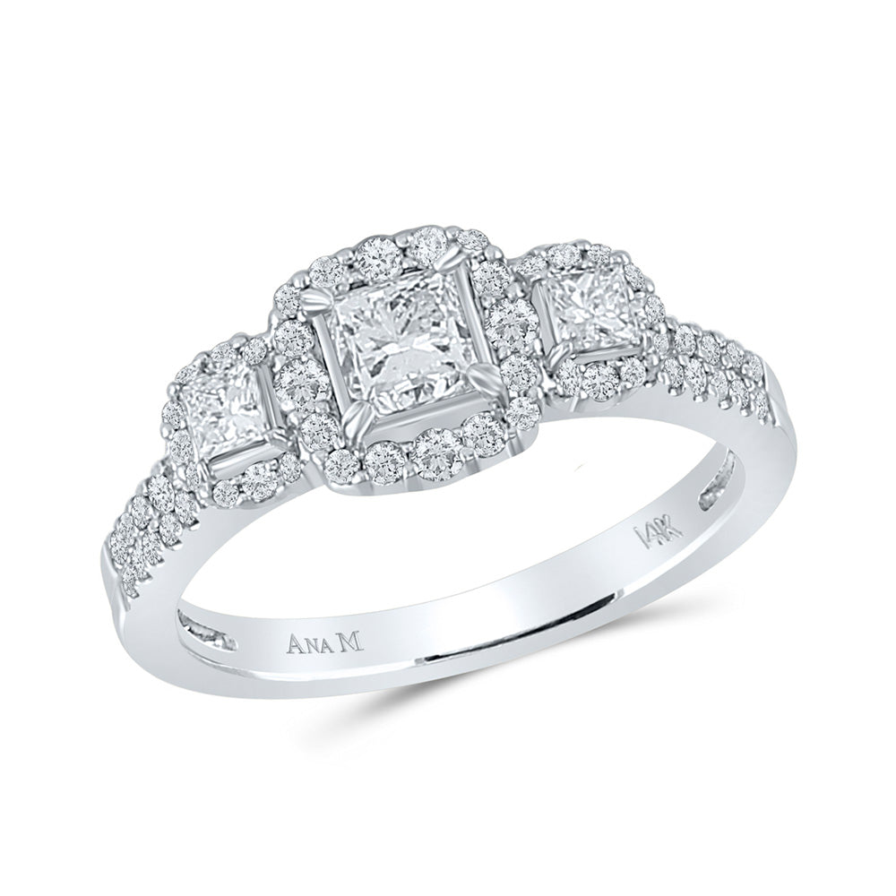 14kt White Gold Princess Diamond 3-stone Bridal Wedding Engagement Ring 1 Cttw