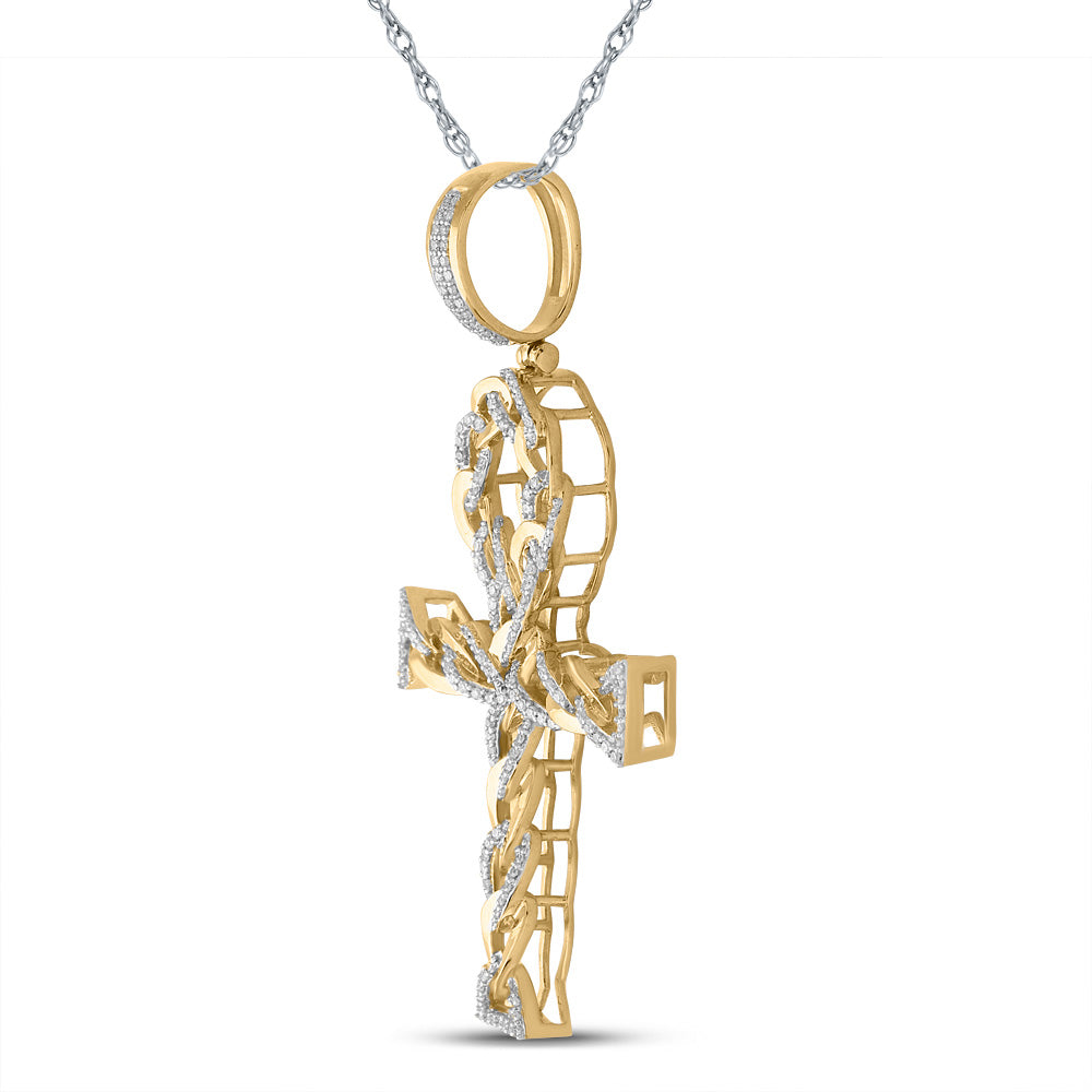 10kt Yellow Gold Mens Round Diamond Ankh Cross Charm Pendant 3/8 Cttw