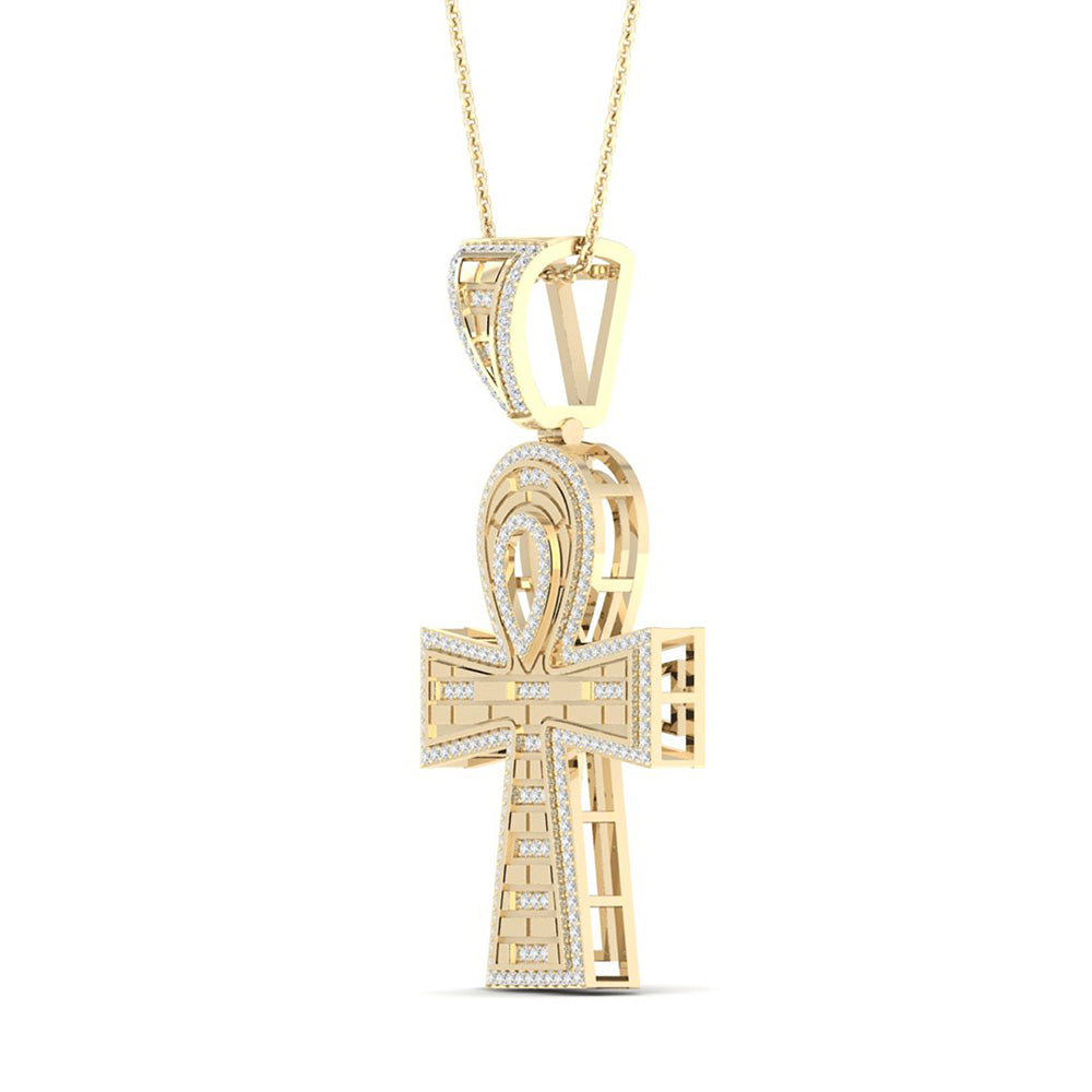 10kt Yellow Gold Mens Round Diamond Ankh Cross Charm Pendant 1/2 Cttw