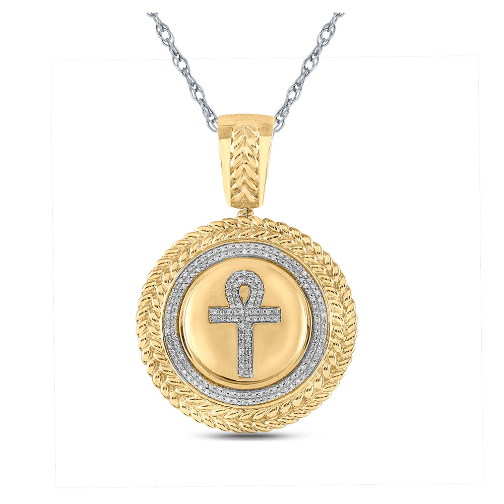 10kt Yellow Gold Mens Round Diamond Ankh Circle Charm Pendant 1/2 Cttw