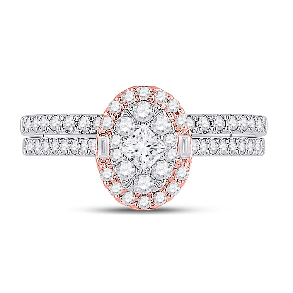 14kt Two-tone Gold Princess Diamond Oval Bridal Wedding Engagement Ring 3/4 Cttw