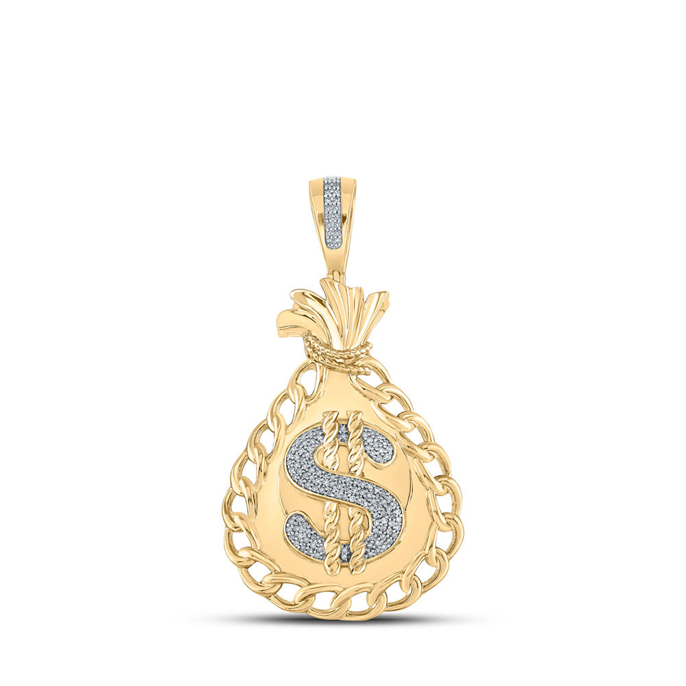 10kt Yellow Gold Mens Round Diamond Money Bag Charm Pendant 1/3 Cttw