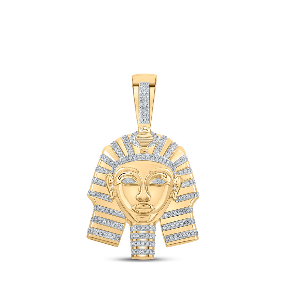 10kt Yellow Gold Mens Round Diamond Pharaoh Charm Pendant 1/2 Cttw