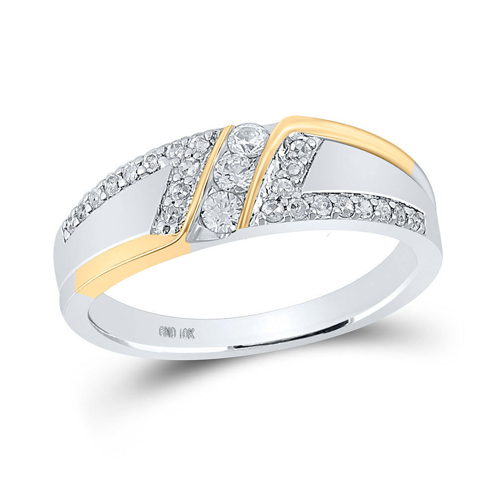 10kt Two-tone Gold Mens Round Diamond 3-stone Wedding Ring 1/2 Cttw