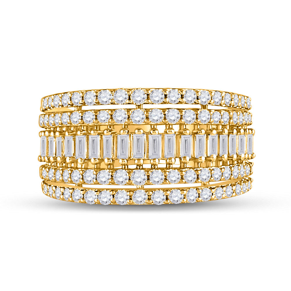 14kt Yellow Gold Womens Baguette Diamond Modern Cocktail Band Ring 1 Cttw