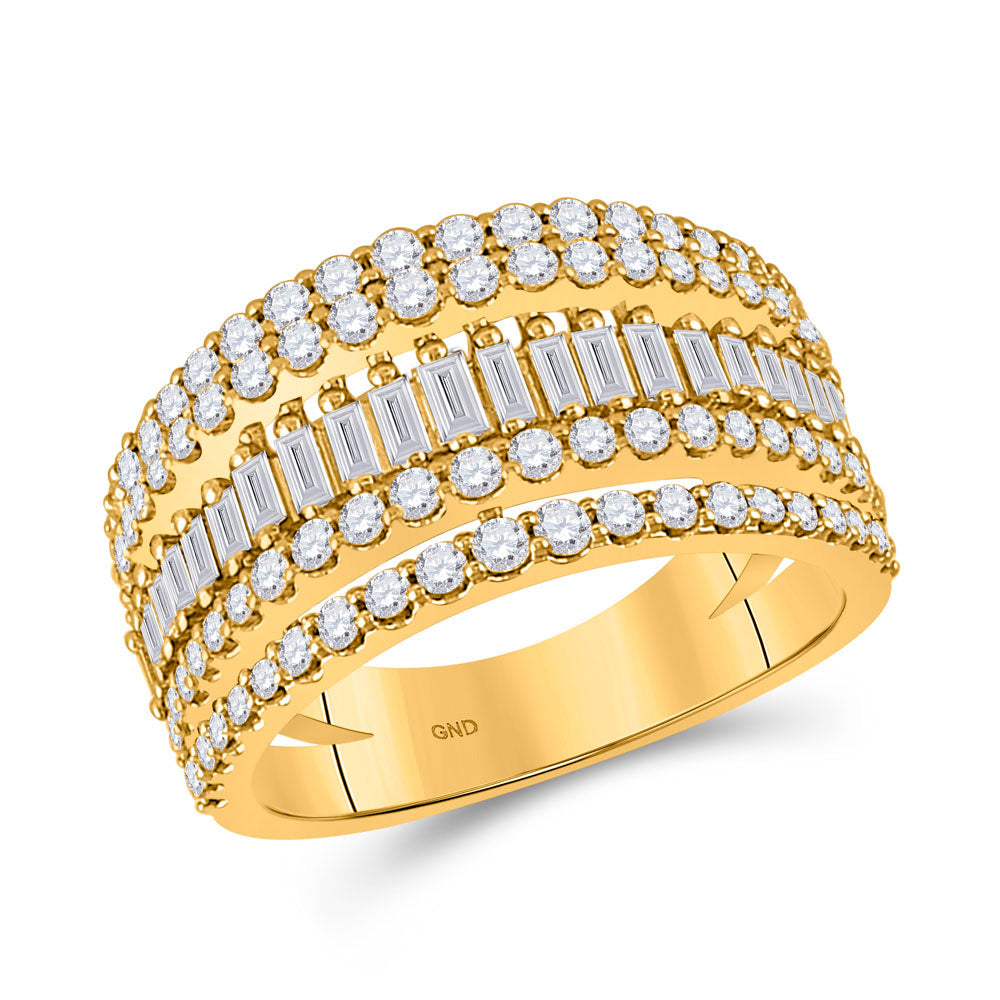 14kt Yellow Gold Womens Baguette Diamond Modern Cocktail Band Ring 1 Cttw