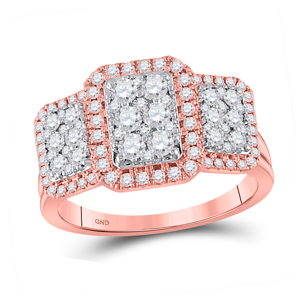 14kt Rose Gold Round Diamond Cluster Bridal Wedding Engagement Ring 1 Cttw