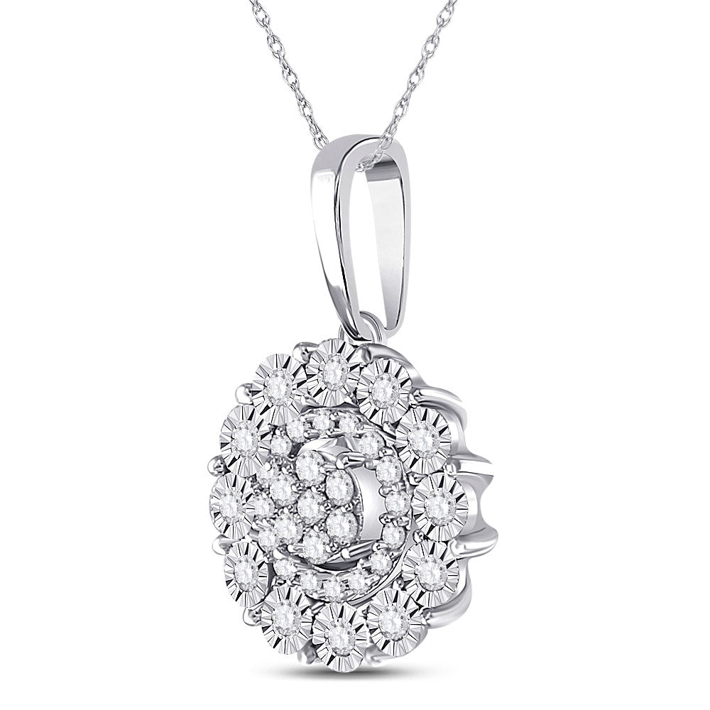 10kt White Gold Womens Round Diamond Fashion Halo Cluster Pendant 1/6 Cttw