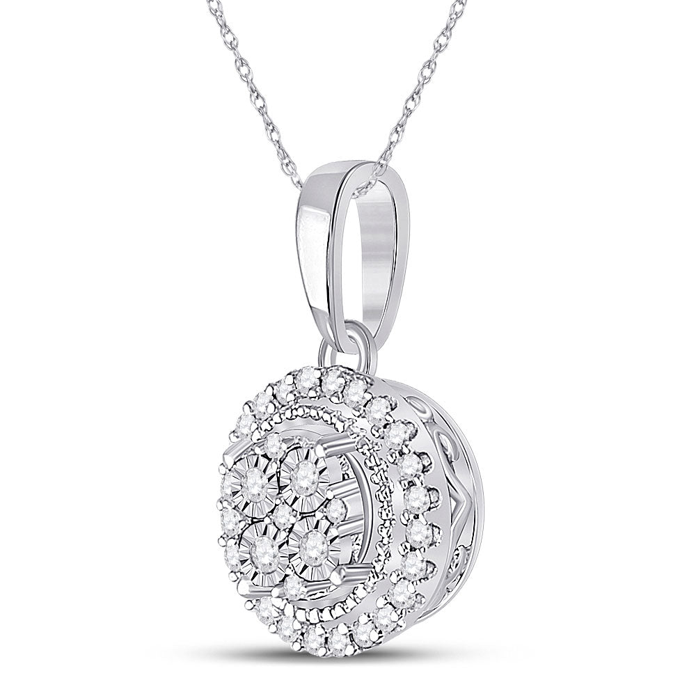 10kt White Gold Womens Round Diamond Fashion Halo Cluster Pendant 1/10 Cttw