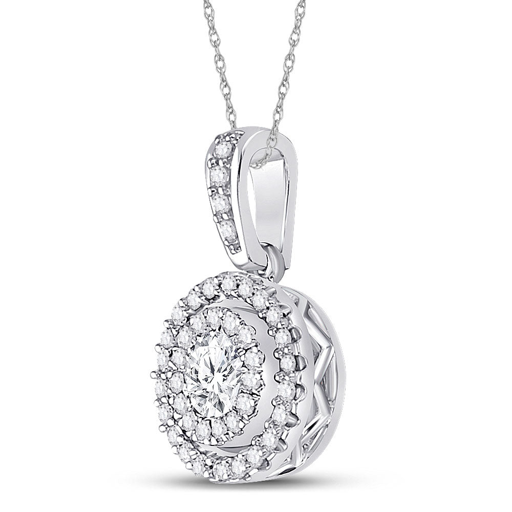 14kt White Gold Womens Round Diamond Fashion Halo Pendant 1/4 Cttw