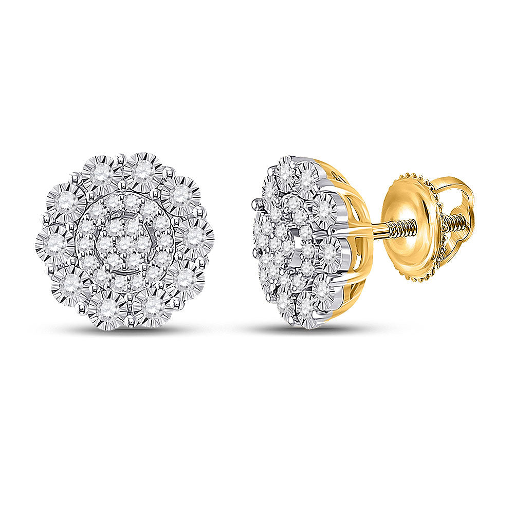 10kt Yellow Gold Womens Round Diamond Cluster Earrings 1/5 Cttw