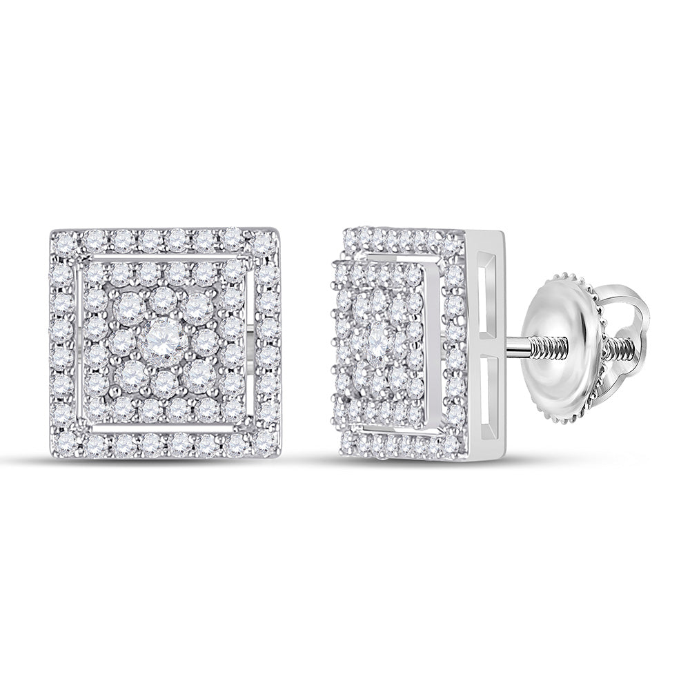 10kt White Gold Womens Round Diamond Square Earrings 1/2 Cttw