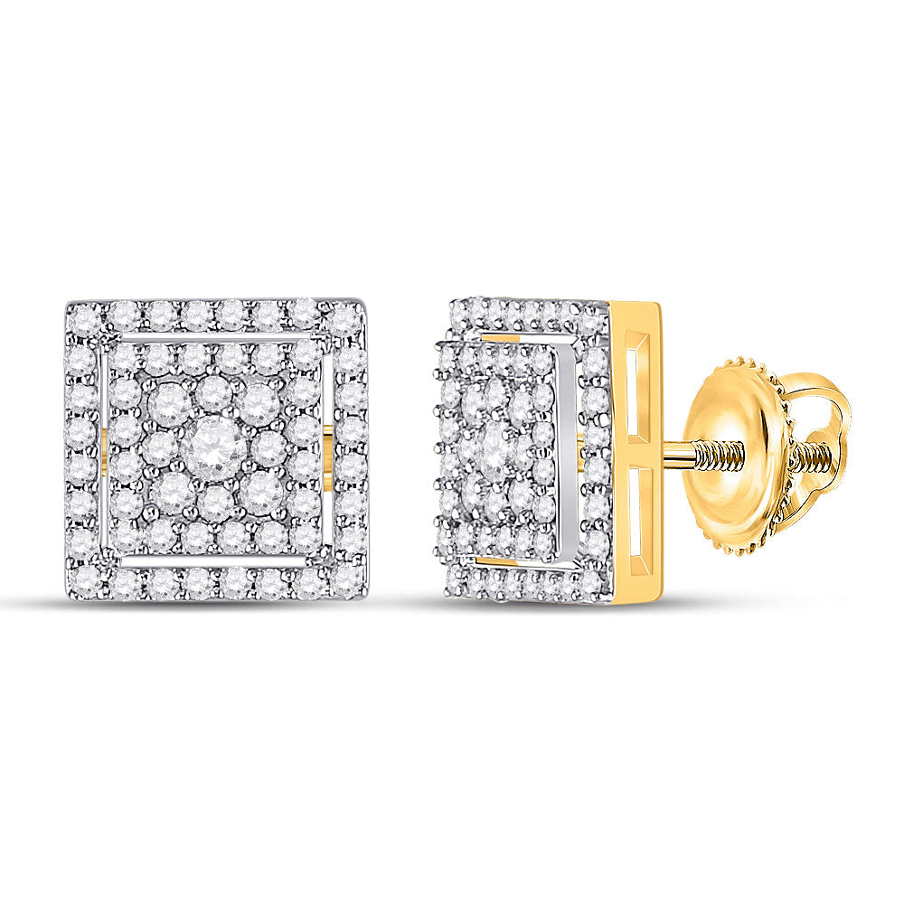 10kt Yellow Gold Womens Round Diamond Square Earrings 1/2 Cttw