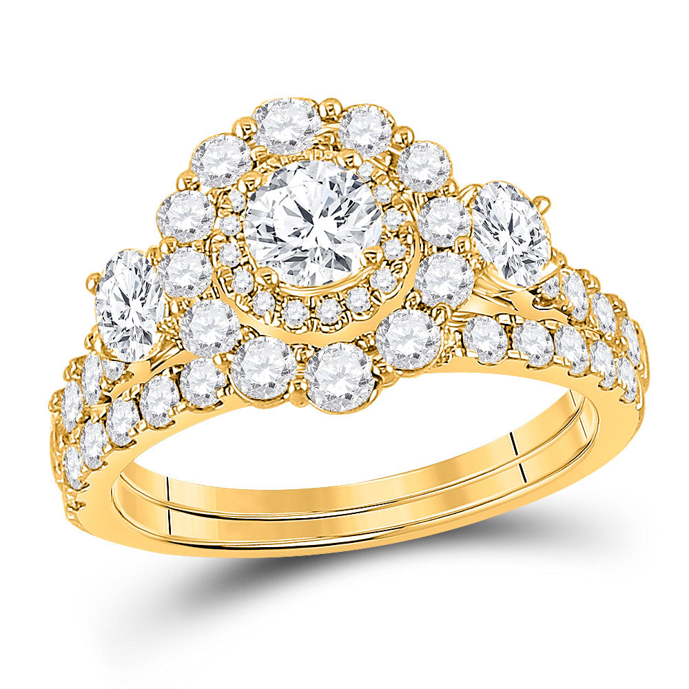 14kt Yellow Gold Round Diamond Bridal Wedding Ring Band Set 2 Cttw