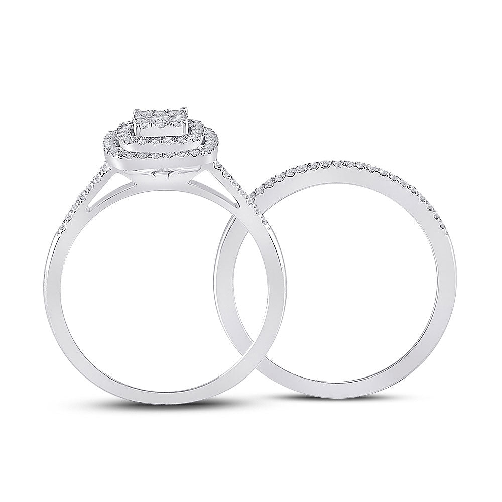 10kt White Gold Round Diamond Square Bridal Wedding Ring Band Set 1/3 Cttw