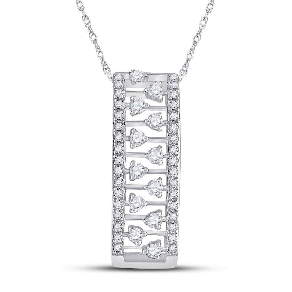 14kt White Gold Womens Round Diamond Rectangular Fashion Necklace 1/3 Cttw