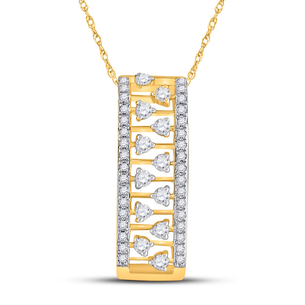 14kt Yellow Gold Womens Round Diamond Rectangular Fashion Necklace 1/3 Cttw