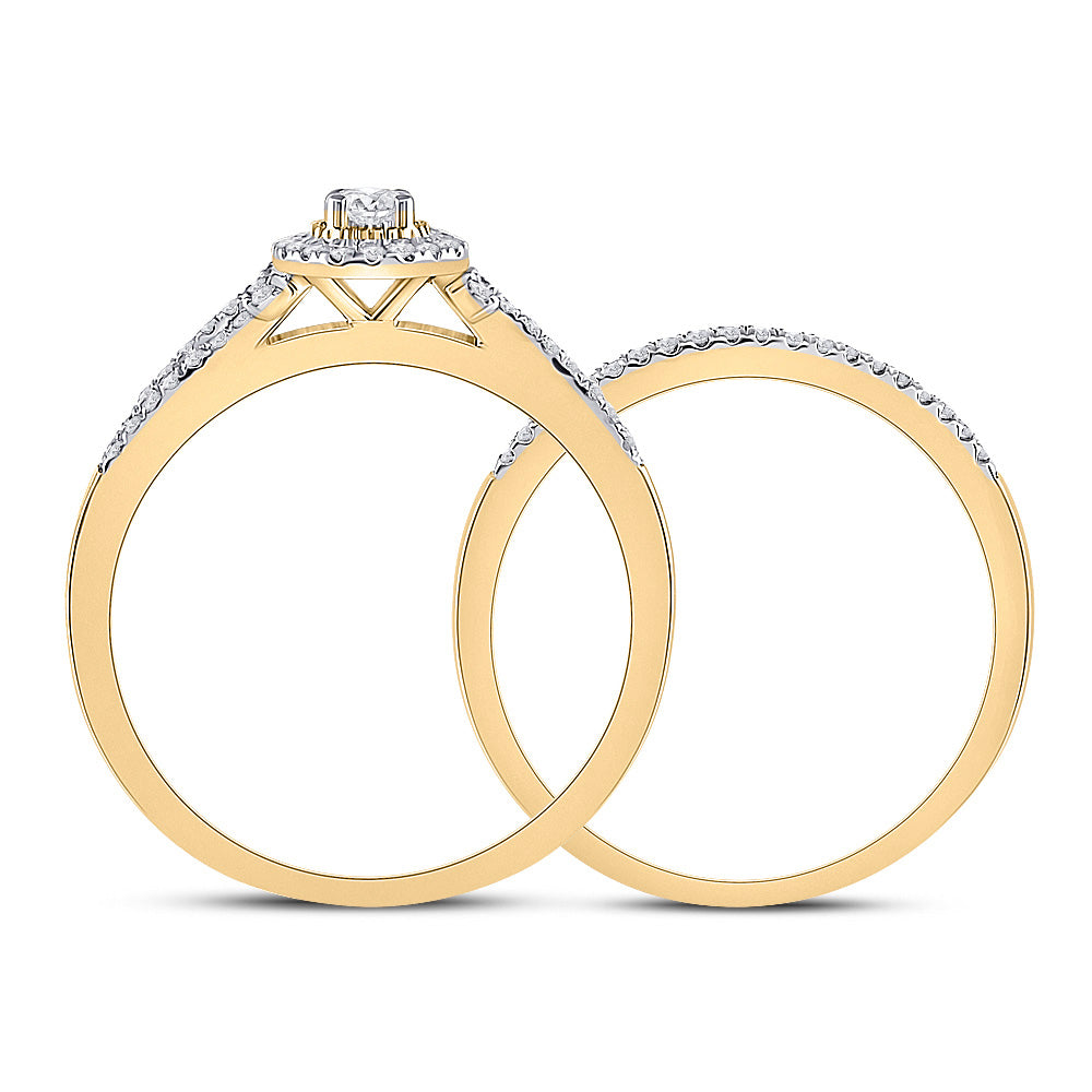 10kt Yellow Gold Round Diamond Bridal Wedding Ring Band Set 1/3 Cttw
