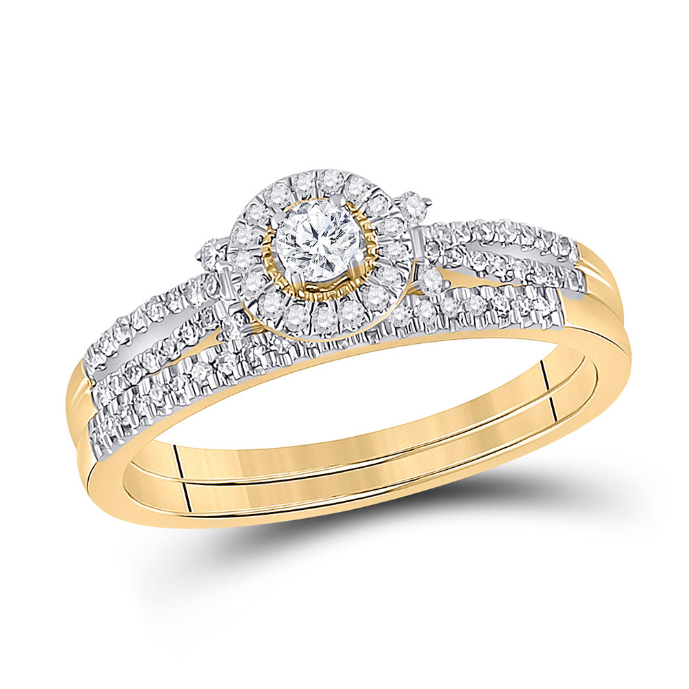 10kt Yellow Gold Round Diamond Bridal Wedding Ring Band Set 1/3 Cttw