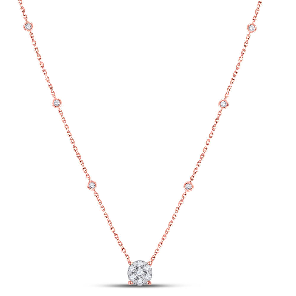 14kt Rose Gold Womens Round Diamond Flower Cluster Necklace 5/8 Cttw