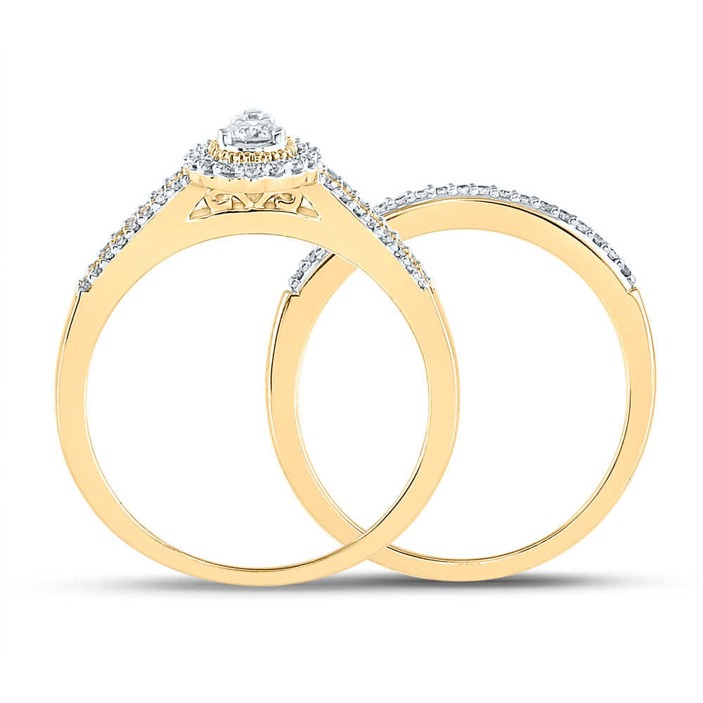 10kt Yellow Gold Round Diamond Halo Bridal Wedding Ring Band Set 1/3 Cttw