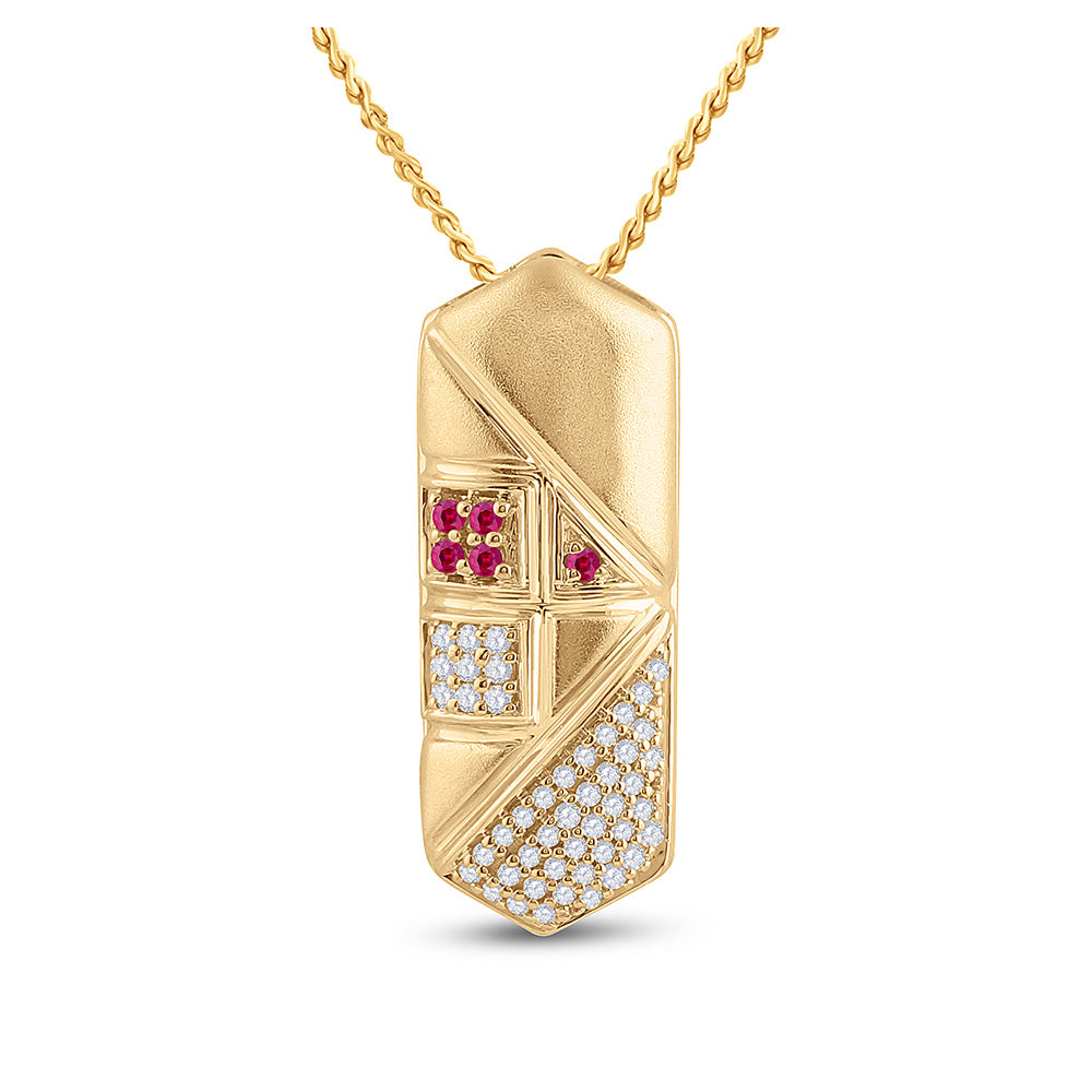 14kt Yellow Gold Womens Round Pink Sapphire Diamond Fashion Pendant 1/5 Cttw