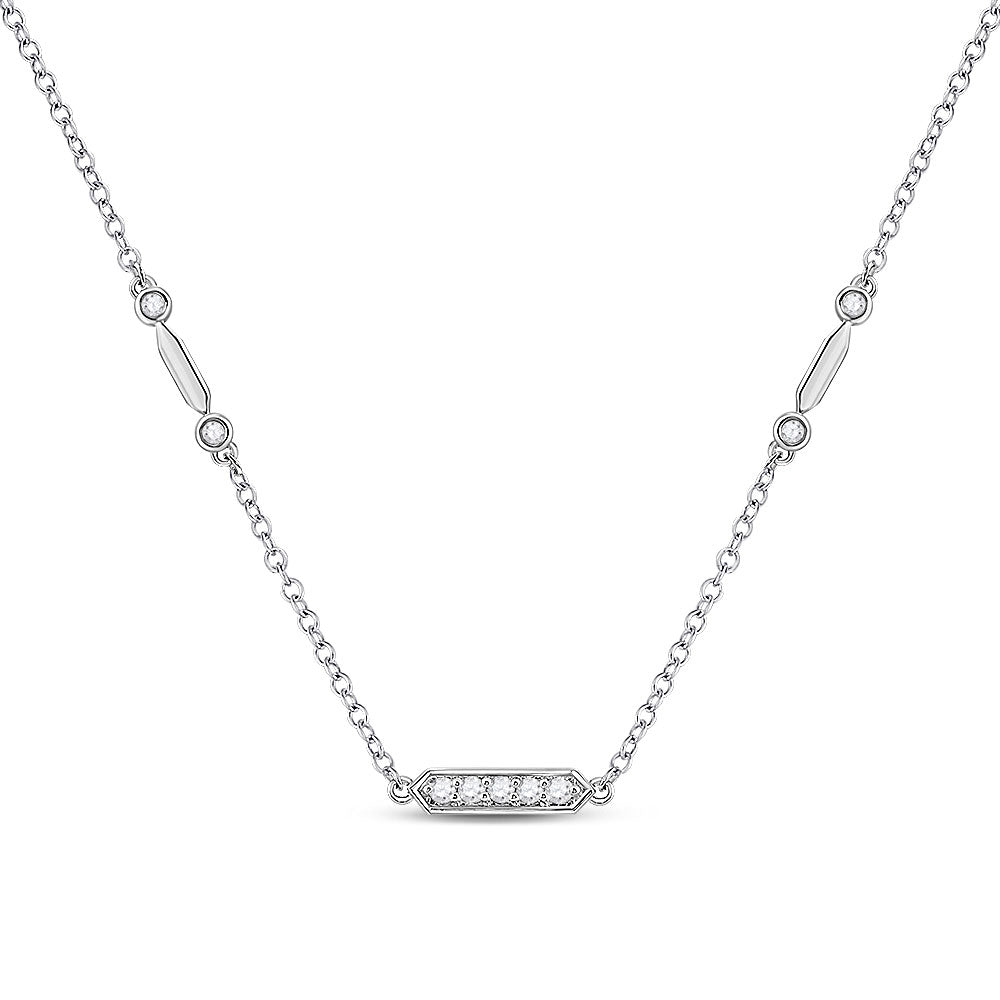 14kt White Gold Womens Round Diamond Fashion Bar Necklace 1/4 Cttw