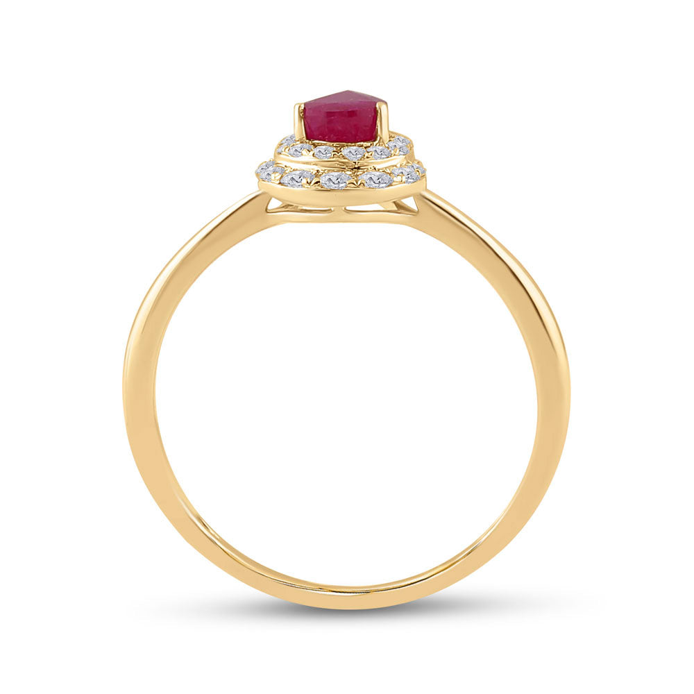 14kt Yellow Gold Womens Pear Ruby Diamond Halo Solitaire Ring 3/4 Cttw